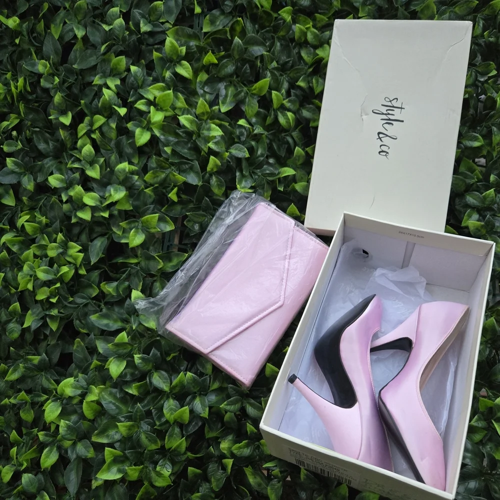 Stylish Satin Pink Handbag and Heels Set